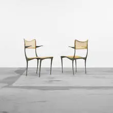 Gazelle chairs model 20B, pair by Dan Johnson, 1955, bronze, cane, brass, sold Apr 2012