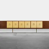 Harvey Probber, custom cabinet, c. 1965, walnut, leather