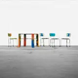 Gaetano Pesce, set of four 543 Broadway chairs and table from TBWA/Chiat/Day, New York, 1994, cast resin, stainless steel, rubber, steel