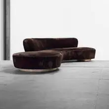 Vladimir Kagan, sofa, c. 1980, upholstery, lacquered oak, vinyl