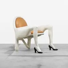 Body chair by J. Antony Redmile, c. 1980, lacquered fiberglass, leather, brass, onyx, sold Apr 2012