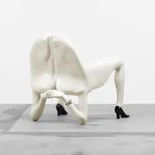 Body chair by J. Antony Redmile, c. 1980, lacquered fiberglass, leather, brass, onyx, sold Apr 2012