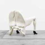 J. Antony Redmile, Body chair, c. 1980, lacquered fiberglass, leather, brass, onyx