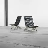 John Vesey, Maximilian lounge chairs, pair, c. 1958, aluminum, leather, steel mesh
