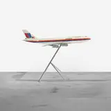 Westway Aircraft Models, United Airlines 747 model, c. 1970, lacquered plastic, lacquered wood, lacquered fiberglass, chrome-plated steel, acrylic