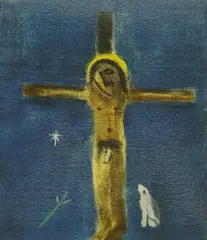 Untitled by Craigie Aitchison, 1926-2009) CRUCIFIXION AND DOG Screenprint in colours, sold Apr 2019