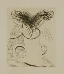 Untitled by David Hockney, b.1937) FLOWERS IN A DOUBLE HANDLED VASE Etching with drypoint, sold Apr 2019