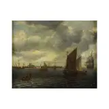XVIIe siècle Ecole hollandaise, Bateaux près d'un village hollandais, oil on canvas