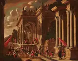 The arrival to the Senate by Italian School, oil on canvas, sold Jun 2023