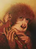 Charles Jordan, A chimpanzee holding a crucifix, oil on canvas