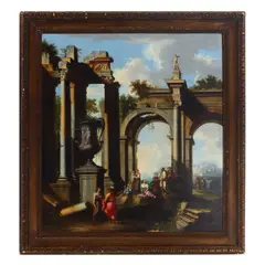 Giovanni Paolo Panini, An apostle preaching to figures amongst classical ruins, oil on canvas laid down on Masonite