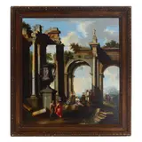 Giovanni Paolo Panini, An apostle preaching to figures amongst classical ruins, oil on canvas laid down on Masonite