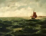 Allan Broadbent, A ship on open water, oil on canvas