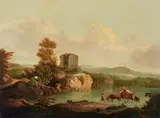 Figures fording a stream by Italian School, oil on canvas, sold Jun 2023