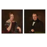 A portrait of a woman; and a companion painting (a pair) by American School, oil on canvas, sold Jun 2023