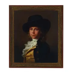 Martin Drolling, A portrait of a young man wearing a hat and yellow waistcoat, oil on canvas
