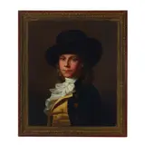 Martin Drolling, A portrait of a young man wearing a hat and yellow waistcoat, oil on canvas