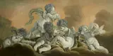 Continental School, Putti on a cloud, oil on canvas (en grisaille)
