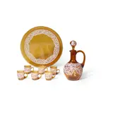 Salviati and Co., Liqueur Set, blown and applied glass with enamel decoration, gilt mark to carafe 'Venezia'