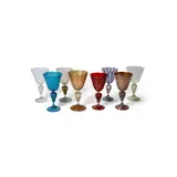 Salviati and Co., Set of Seven Lion Head Wine Goblets, opalescent, aventurine, latticino, cane blown glass