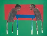 Amadou Sanogo, Discute, acrylic on canvas
