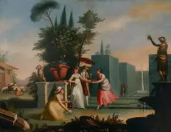 British tourists in an Italianate garden by Italian School, oil on canvas, sold Nov 2023