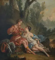 Fête galante scene: Daphnis and Chloe by François Boucher, oil on canvas, sold Nov 2023