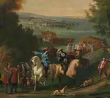 Charles Moreau, A meeting in an extensive landscape, oil on canvas