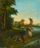 German School, A recumbent stag, oil on panel