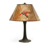 Handel, Panel Parrot Lamp, Reverse painted glass, patinated metal