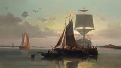 Abraham Hulk, Ships at dusk, oil on canvas