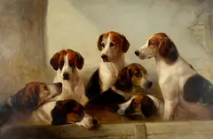 Edward Robert Smythe, Favorite Hounds, the property E. Walter Greene Esq, Master of the Suffolk Hounds, oil on canvas