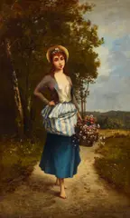 Jeune fille au panier de fleurs by Léon Richet, oil on canvas, offered Nov 2023