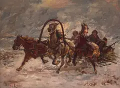 Paul Peter, A ride in a winter troika, oil on canvas