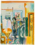 Paar im Zimmer by Ernst Ludwig Kirchner, Um 1929, Aquarell und Tuschfeder über Bleistift auf festem Papier, sold Dec 2017