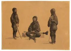 Schornsteinfegerjunge (Drei Studien) by Carl Blechen, Um 1827, Aquarell und Feder in Schwarz über Bleistift auf braunem Papier, sold May 2018