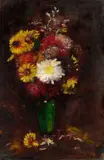 Lesser Ury, Herbstblumen in grünblauer Vase, 1898, Öl auf Leinwand
