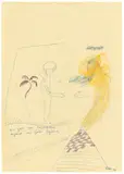 Sigmar Polke, Der Geist des Empedokles begrüsst den Geist Sigmars, 1966, Aquarell und Kugelschreiber auf bräunlichem Papier