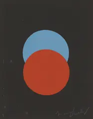 Ohne Titel (Zu: Cœurs volants) by Marcel Duchamp, 1968, Serigraphie in Blau und Rot auf schwarzem Papier, sold Dec 2016