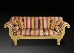 Thomas Hope, Paar Sofas, Um 1800, Buchenholz, Linde, vergoldet