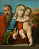 Giacomo und Giulio Francia, Die Heilige Familie vor den Türmen einer Stadt, Um 1518, Öl auf Holz