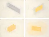 Fred Sandback, Ohne Titel, 1988, Folge von 4 Werken: Gouache und Bleistift, jeweils auf Transparentpapier