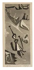 Leonard Edmondson, Bowls (2) and Etchings (2), 1952-53, Ceramic and Etching