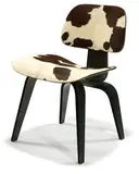Charles and Ray Eames, Dining chair with hyde, 1946, Black aniline dye plywood with pony slunkskin hyde