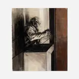 Sidney Goodman, Man with Box, 1965, charcoal with conte on paper