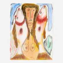 Thornton Dial, Sr., Fishing for Love, 1991, watercolor and graphite on Arches