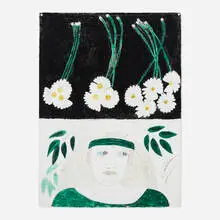 Untitled by Lee Godie, oil on canvas, sold Mar 2021