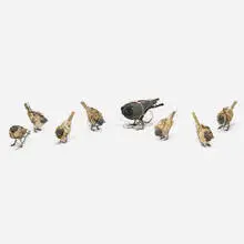 Kathryn Spence, Untitled (7 Wrens, 1 Blackbird), 2000, thread, trash, lint, string, wire and fabric scraps