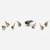 Kathryn Spence, Untitled (7 Wrens, 1 Blackbird), 2000, thread, trash, lint, string, wire and fabric scraps