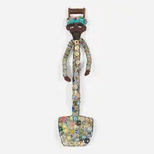 Button Shovel by Mr. Imagination, 1996, mixed media on found object, sold Mar 2021